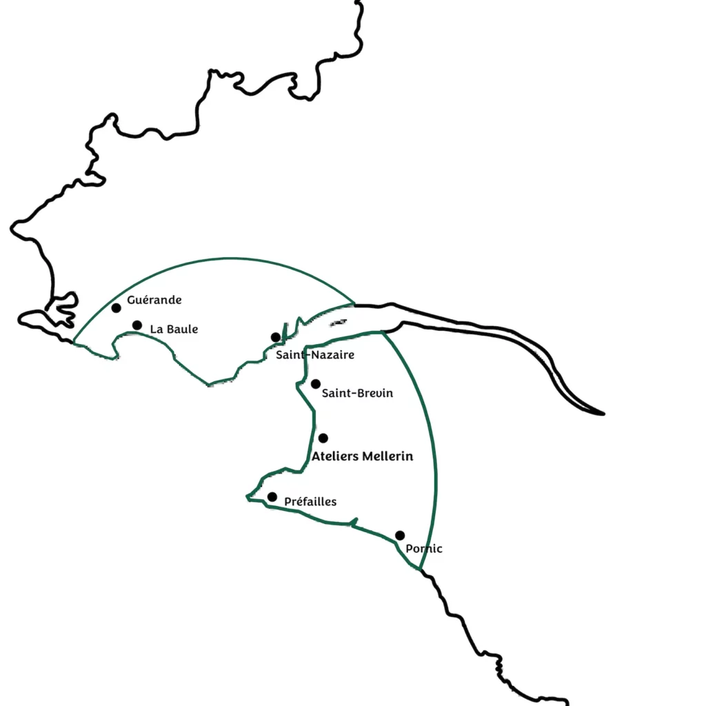 Carte interventions Pornic, Préfailles, Saint Brevin menuiserie charpente agencement