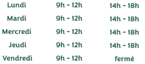 Horaires d'ouverture des Ateliers Mellerin
